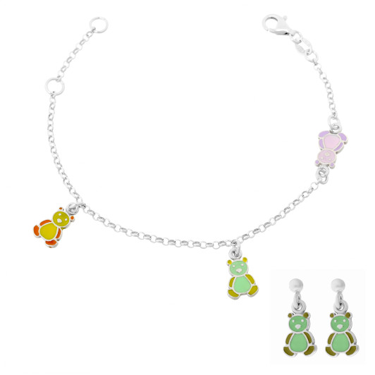 Orphelia® 'Bear' Kind Zilver 925 925 Set: Armband + Oorbel - Zilverkleurig SET-7140/GR
