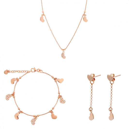 Orphelia® 'Elisa' Dames Zilver 925 925 Set: Ketting + Armband + Oorbellen - Rosékleurig SET-7381