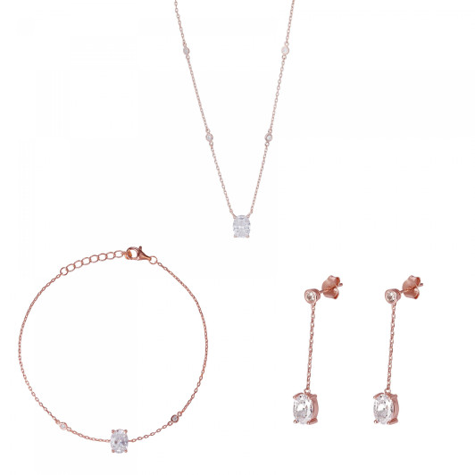 Orphelia® 'Elodie' Dames Zilver 925 925 Set: Ketting + Armband + Oorbellen - Rosékleurig SET-7419