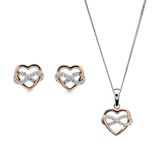 Orphelia® 'Jasmina' Women's Sterling Silver Set: Chain-Pendant + Earrings - Silver/Rose SET-7483