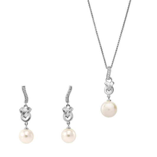 Orphelia® 'Clara' Women's Sterling Silver Set: Chain-Pendant + Earrings - Silver SET-7515