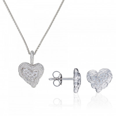 'Hazel' Women's Sterling Silver Set: Chain-Pendant + Earrings - Silver SET-7082