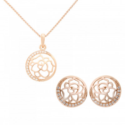 Orphelia® 'Blair' Women's Sterling Silver Set: Chain-Pendant + Earrings - Rose SET-7089/1