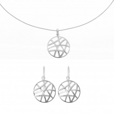 Orphelia® 'Amabella' Women's Sterling Silver Set: Chain-Pendant + Earrings - Silver SET-7098
