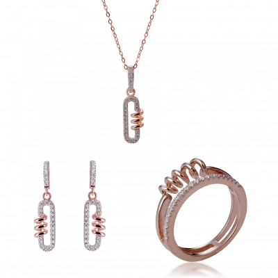 Orphelia® Women's Sterling Silver Set: Necklace + Earrings + Ring - Rose SET-7438 #1