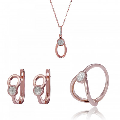 Orphelia® Women's Sterling Silver Set: Necklace + Earrings + Ring - Rose SET-7439 #1