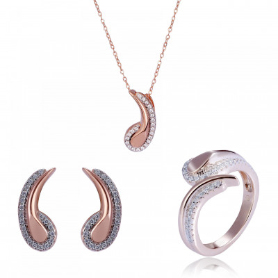 Orphelia® Women's Sterling Silver Set: Necklace + Earrings + Ring - Rose SET-7441 #1
