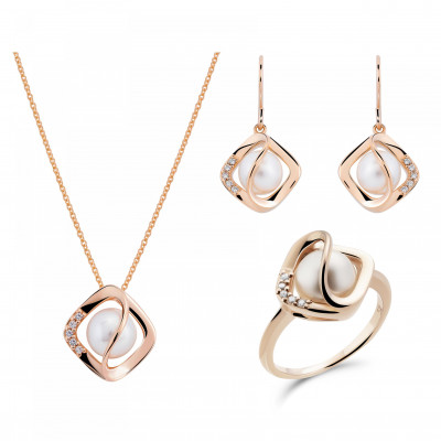 Orphelia® Women's Sterling Silver Set: Necklace + Earrings + Ring - Rose SET-7471/RG #1