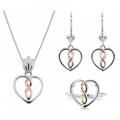 Orphelia® 'HARMONY SET' Women's Sterling Silver Set: Necklace + Earrings + Ring - Silver/Rose SET-7475 #6