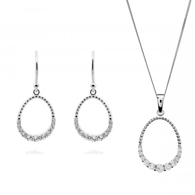Orphelia Orphelia Women's Sterling Silver Set: Chain-Pendant + Earrings - Silver SET-7494 #1