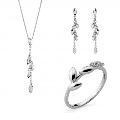 Orphelia® Women's Sterling Silver Set: Necklace + Earrings + Ring - Silver SET-7505 #1