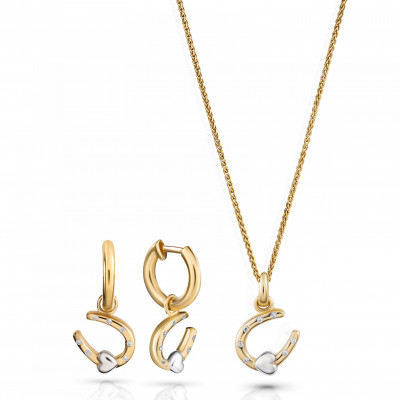 Orphelia® 'AURORA' Women's Sterling Silver Set: Chain-Pendant + Earrings - Silver/Gold SET-7525/G #1