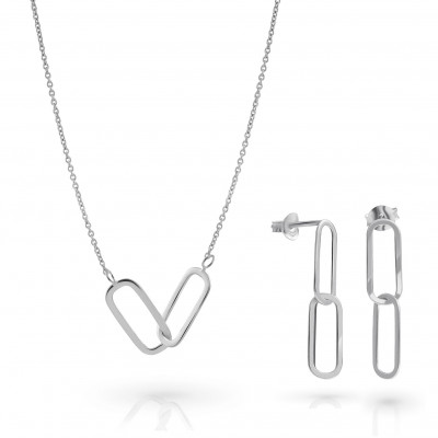 'Rose' Women's Sterling Silver Set: Necklace + Earrings - Silver SET-7561