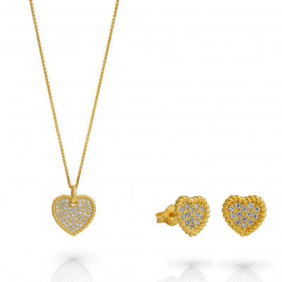 'Elite' Women's Sterling Silver Set: Necklace + Earrings - Gold SET-7566/G