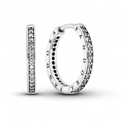 Pandora® Pandora Signature 'Signature Logo' Women's Sterling Silver Hoop Earrings - Silver 290558CZ