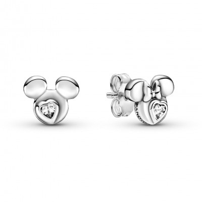 Pandora® Disney x Pandora 'Disney Mickey Mouse & Minnie Mouse' Women's Sterling Silver Stud Earrings - Silver 299258C01