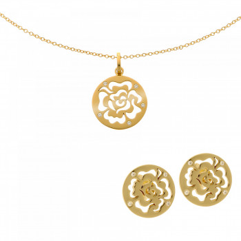 'Fiore' Women's Sterling Silver Set: Chain-Pendant + Earrings - Gold SET-7079/2