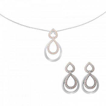 Orphelia® Women's Sterling Silver Set: Chain-Pendant + Earrings - Silver SET-7092 #1