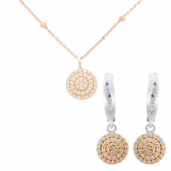 Orphelia® Women's Sterling Silver Set: Chain-Pendant + Earrings - Silver/Rose SET-7120 #1
