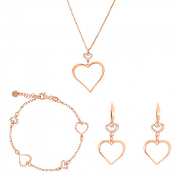 Orphelia® Women's Sterling Silver Set: Chain + Bracelet + Earrings - Rose SET-7383 #1