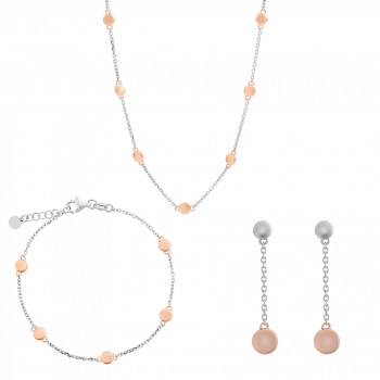 Orphelia® Women's Sterling Silver Set: Chain + Bracelet + Earrings - Silver/Rose SET-7385 #1