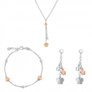Orphelia® Women's Sterling Silver Set: Chain + Bracelet + Earrings - Silver/Rose SET-7386 #1