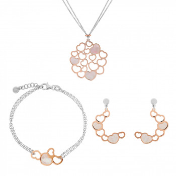 Orphelia® Women's Sterling Silver Set: Chain + Bracelet + Earrings - Silver/Rose SET-7388 #1