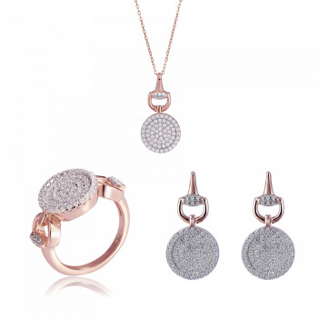 Orphelia® Women's Sterling Silver Set: Necklace + Earrings + Ring - Rose SET-7420 #1