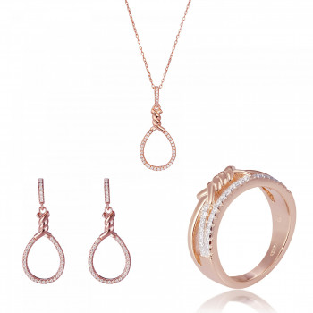 Orphelia® Women's Sterling Silver Set: Necklace + Earrings + Ring - Rose SET-7421 #1