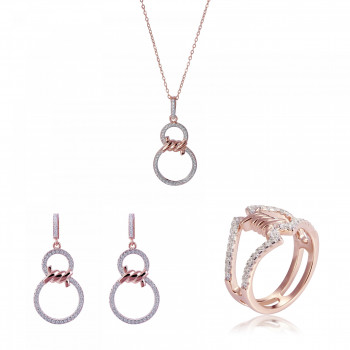 Orphelia® Women's Sterling Silver Set: Necklace + Earrings + Ring - Rose SET-7422 #1
