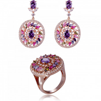 Orphelia® Women's Sterling Silver Set: Earrings + Ring - Rose SET-7428/RG #1