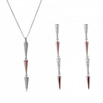Orphelia® Women's Sterling Silver Set: Necklace + Earrings - Silver/Rose SET-7433 #1