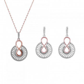 Orphelia® Women's Sterling Silver Set: Necklace + Earrings - Rose SET-7437 #1