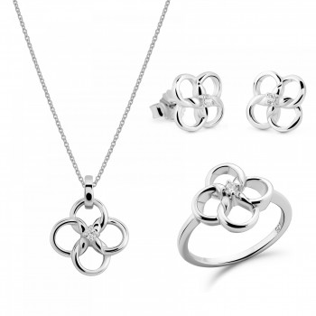 Orphelia® Women's Sterling Silver Set: Necklace + Earrings + Ring - Silver SET-7472 #5