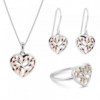 Orphelia® Women's Sterling Silver Set: Necklace + Earrings + Ring - Silver/Rose SET-7474 #1
