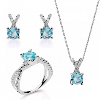 Orphelia® Women's Sterling Silver Set: Necklace + Earrings + Ring - Silver SET-7478/AQ #1