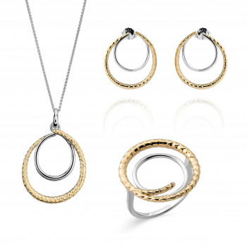Orphelia® Women's Sterling Silver Set: Necklace + Earrings + Ring - Silver/Gold SET-7499 #1