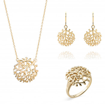 Orphelia® Women's Sterling Silver Set: Necklace + Earrings + Ring - Gold SET-7502/G #1