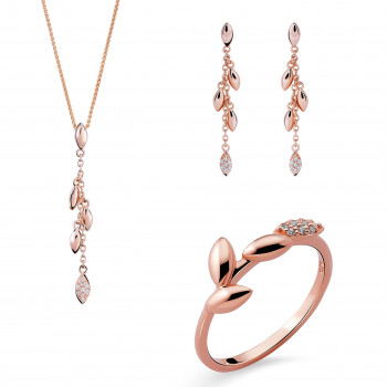Orphelia® Women's Sterling Silver Set: Necklace + Earrings + Ring - Rose SET-7505/RG #1