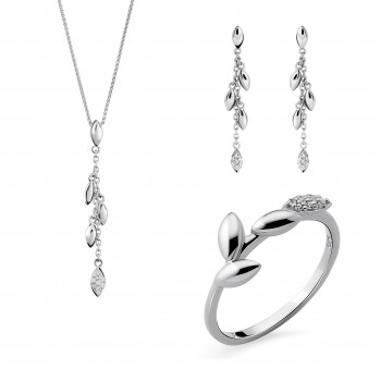 Orphelia® Women's Sterling Silver Set: Necklace + Earrings + Ring - Silver SET-7505 #1