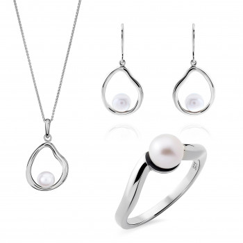 Orphelia® Women's Sterling Silver Set: Necklace + Earrings + Ring - Silver SET-7507 #1