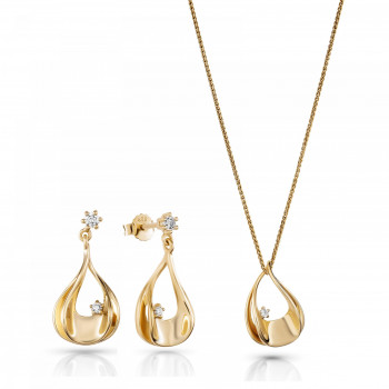 Orphelia® 'ETOILE' Women's Sterling Silver Set: Chain-Pendant + Earrings - Gold SET-7524/G #1