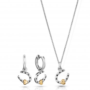 Orphelia® 'AURORA' Women's Sterling Silver Set: Chain-Pendant + Earrings - Silver/Gold SET-7525 #1