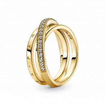 Pandora® Pandora Signature 'Crossover Pavé' Women's Gold Plated Metal Ring - Gold 169057C01