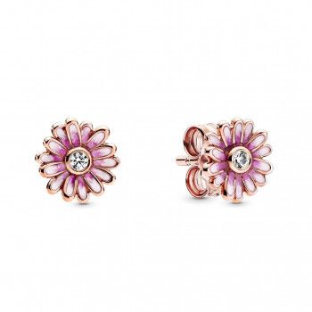 Pandora® Pandora Garden 'Pink Daisy Flower' Women's Gold Plated Metal Stud Earrings - Rose 288773C01