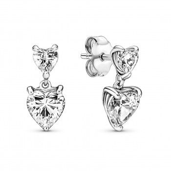 Pandora® Pandora Timeless 'Double Heart Sparkling' Women's Sterling Silver Stud Earrings - Silver 291199C01