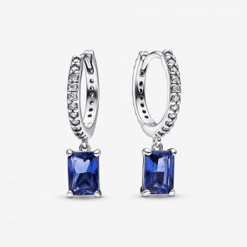 Pandora® Pandora Timeless 'Blue Rectangular' Women's Sterling Silver Hoop Earrings - Silver 292381C01