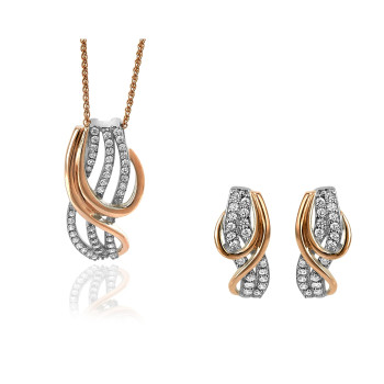 Orphelia® 'Elsia ' Damen Sterling Silber Set: Halskette-Anhanger + Ohrringe - Silber/Rosa SET-7027