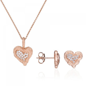 Orphelia® 'Hazel' Damen Sterling Silber Set: Halskette-Anhanger + Ohrringe - Rosé SET-7082/1