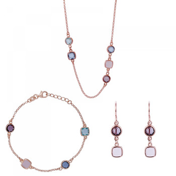 Orphelia® 'Fawn' Damen Sterling Silber Set: Halskette + Armband + Ohrringe - Rosé SET-7410